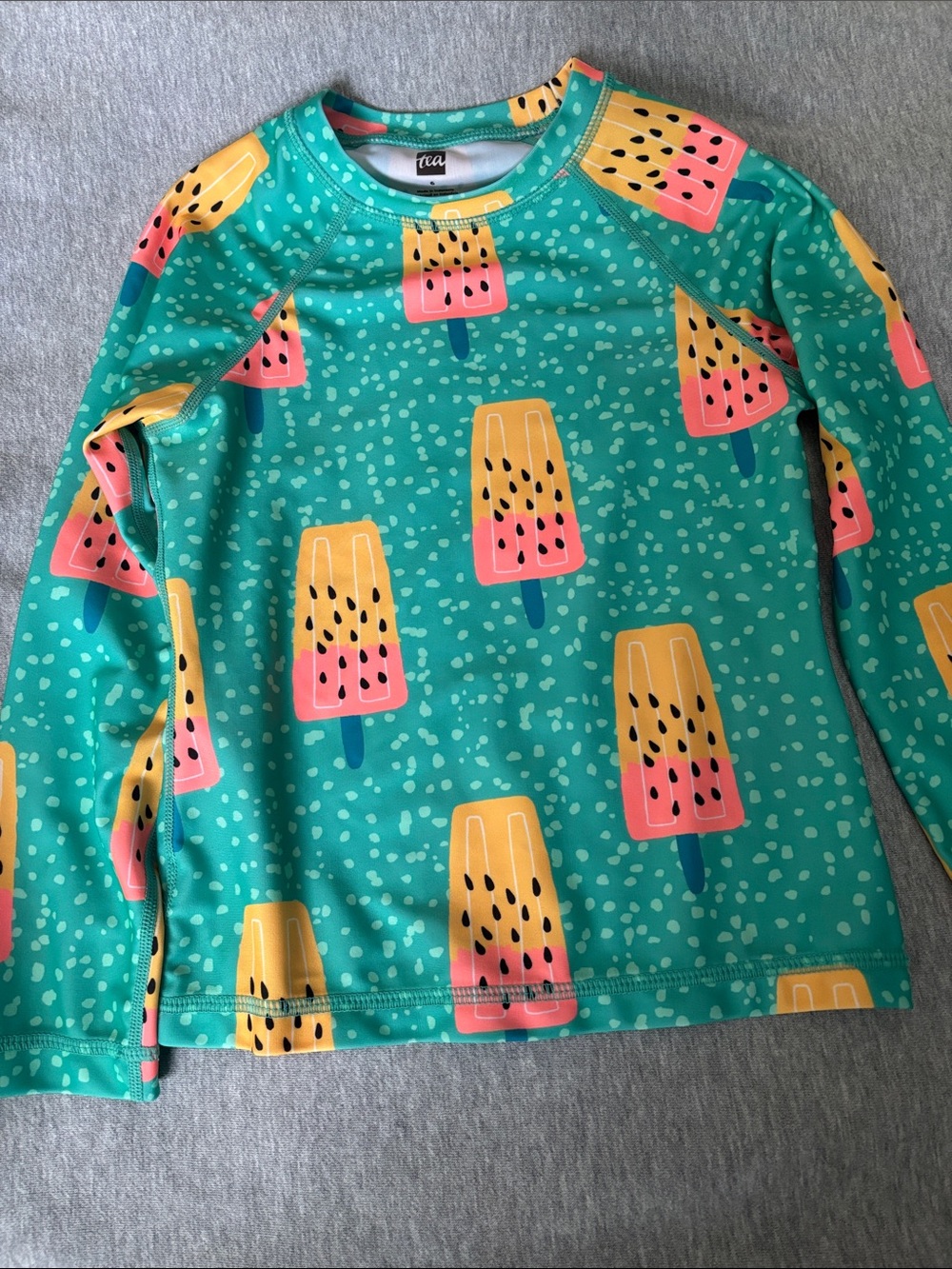 Tea Collection Kids Teal Popsicle Print Swim Rashguard size 6